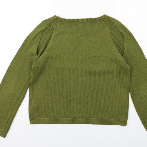 & Other Stories Womens Green Round Neck Cotton Pullover Jumper Size S - Cut Out Sleeve