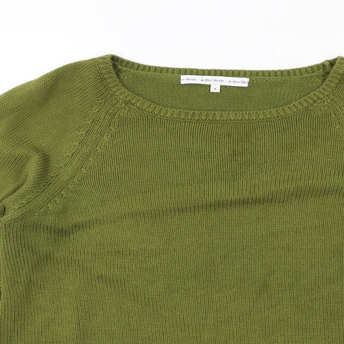 & Other Stories Womens Green Round Neck Cotton Pullover Jumper Size S - Cut Out Sleeve