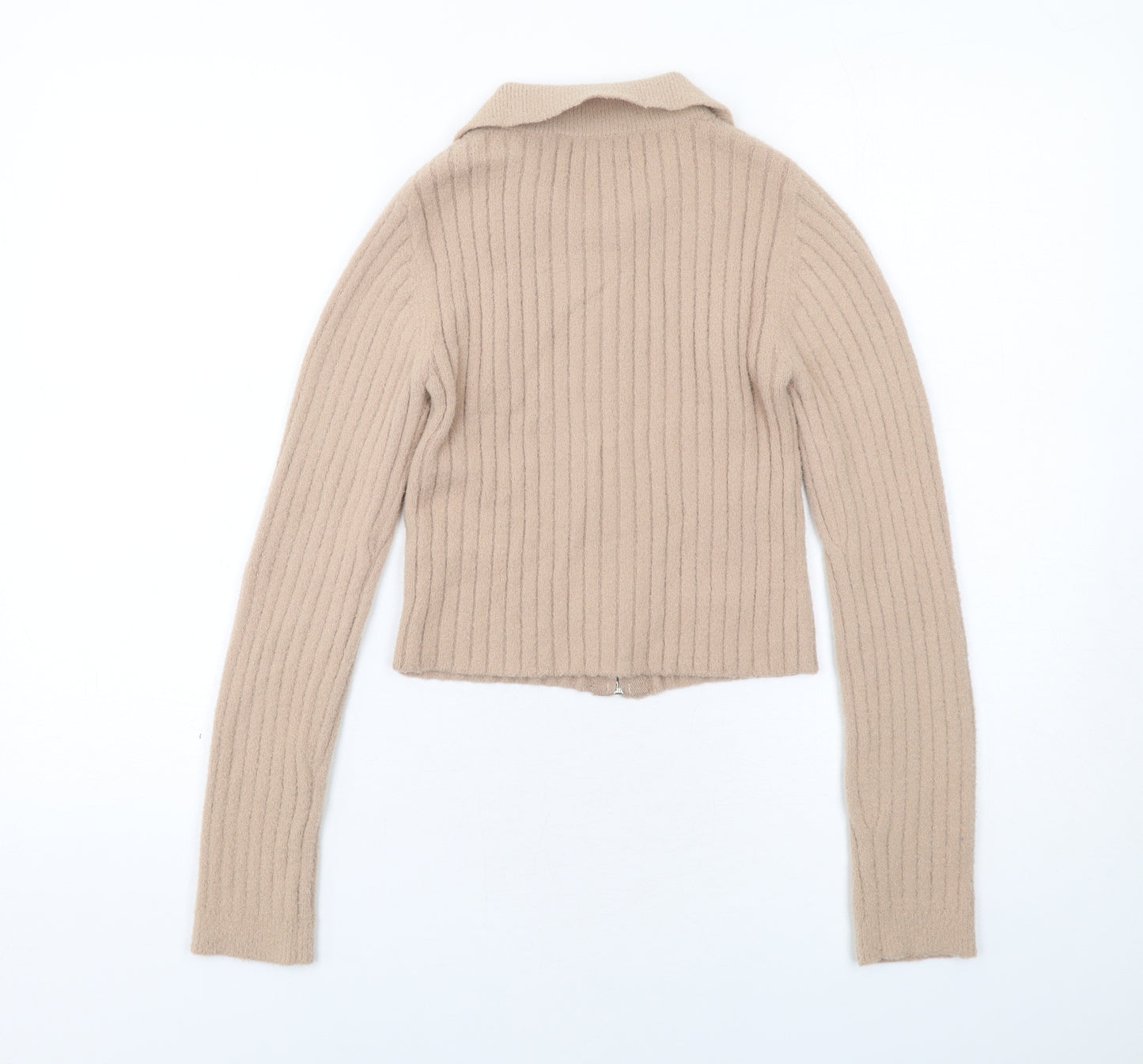 Bershka Womens Beige Collared Polyamide Full Zip Jumper Size M