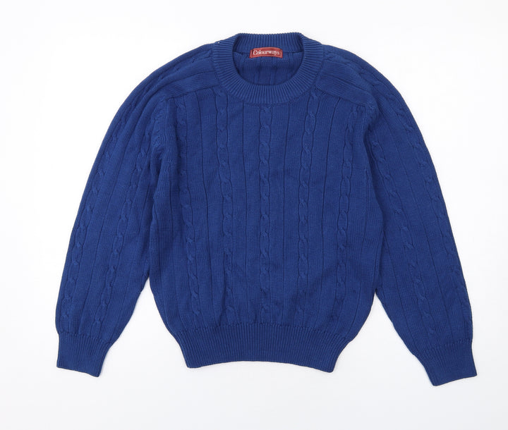 Colourways Womens Blue Round Neck Cotton Pullover Jumper Size 8