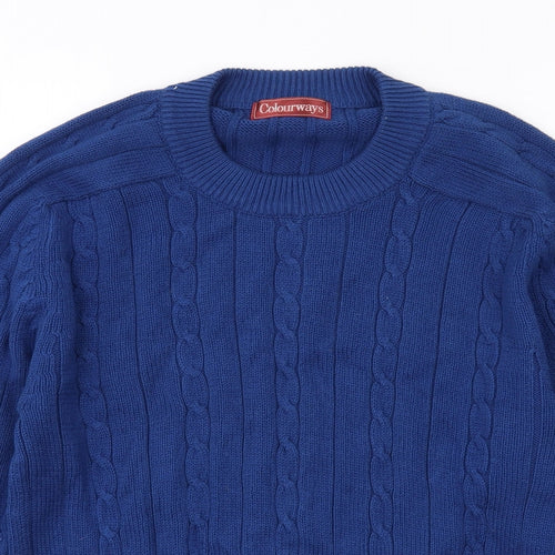 Colourways Womens Blue Round Neck Cotton Pullover Jumper Size 8