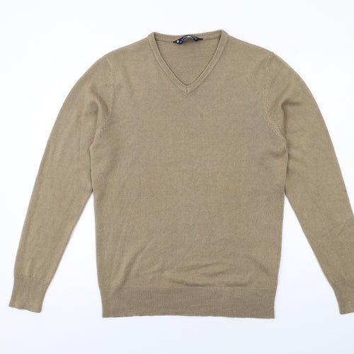 Kensington Womens Beige V-Neck Acrylic Pullover Jumper Size M