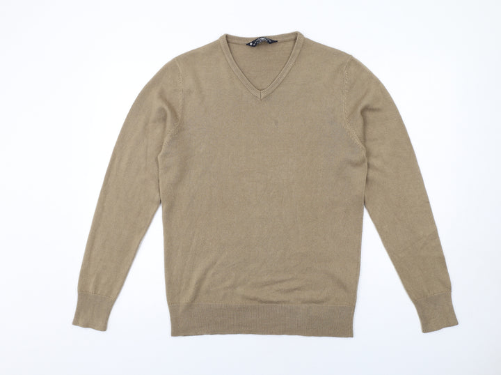Kensington Womens Beige V-Neck Acrylic Pullover Jumper Size M
