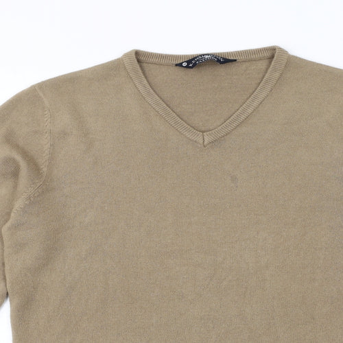 Kensington Womens Beige V-Neck Acrylic Pullover Jumper Size M