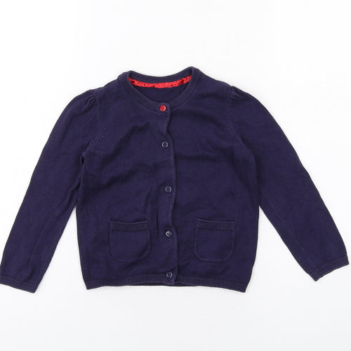 Mothercare Girls Blue Round Neck Cotton Cardigan Jumper Size 2-3 Years Button