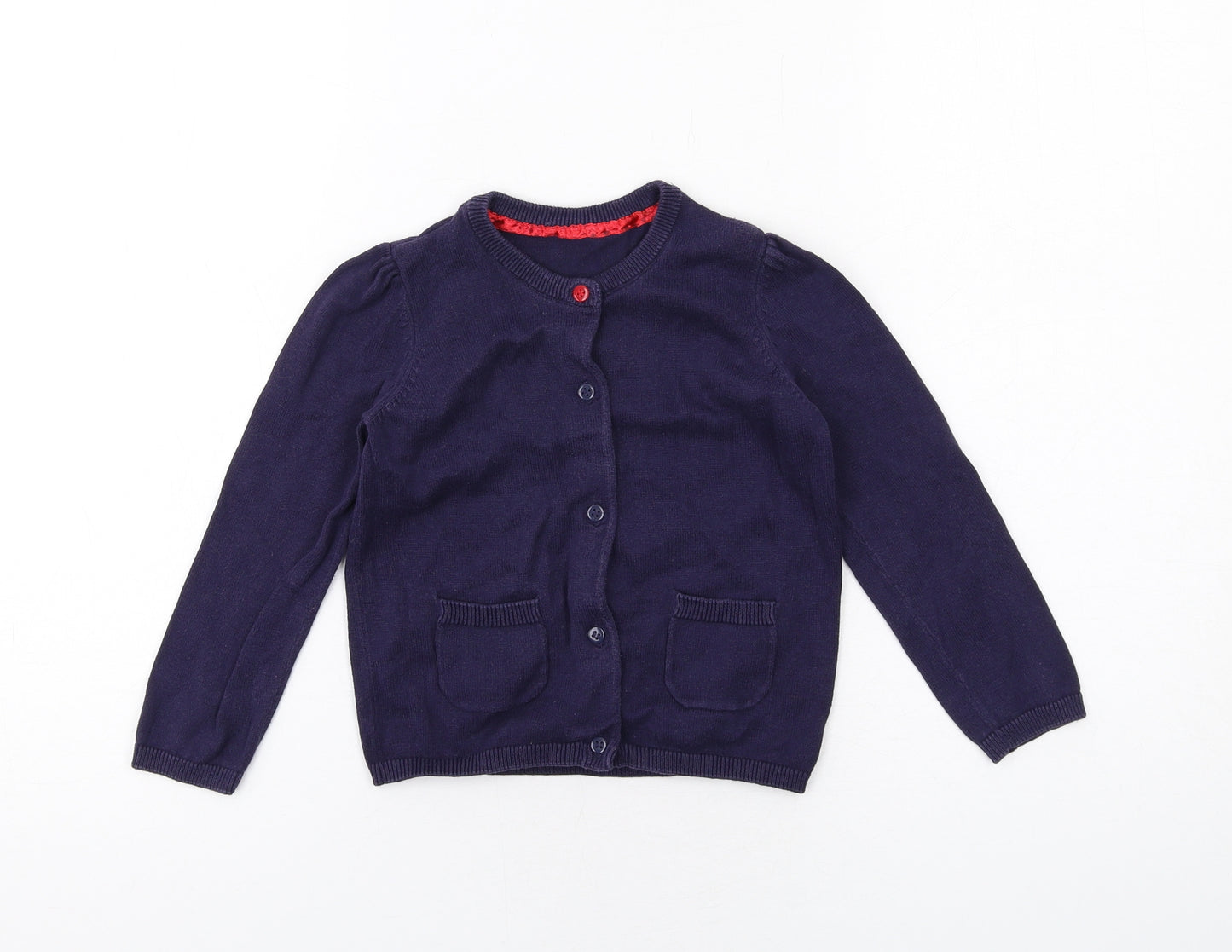 Mothercare Girls Blue Round Neck Cotton Cardigan Jumper Size 2-3 Years Button