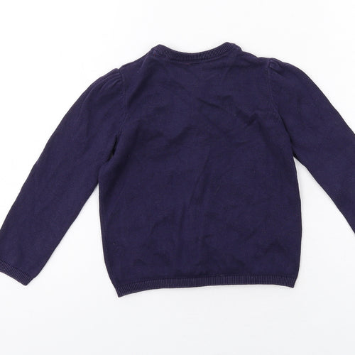 Mothercare Girls Blue Round Neck Cotton Cardigan Jumper Size 2-3 Years Button