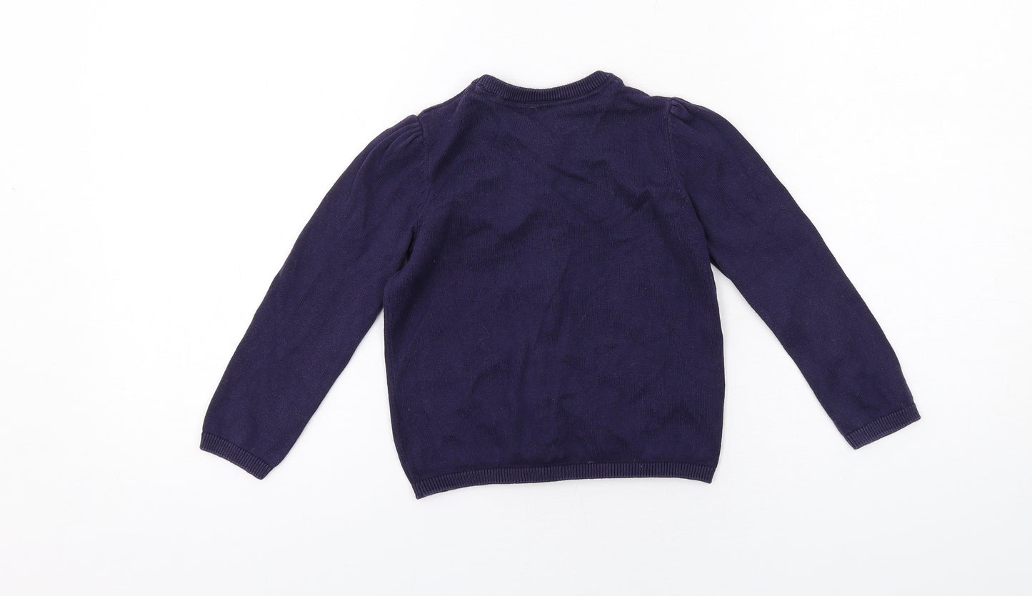 Mothercare Girls Blue Round Neck Cotton Cardigan Jumper Size 2-3 Years Button