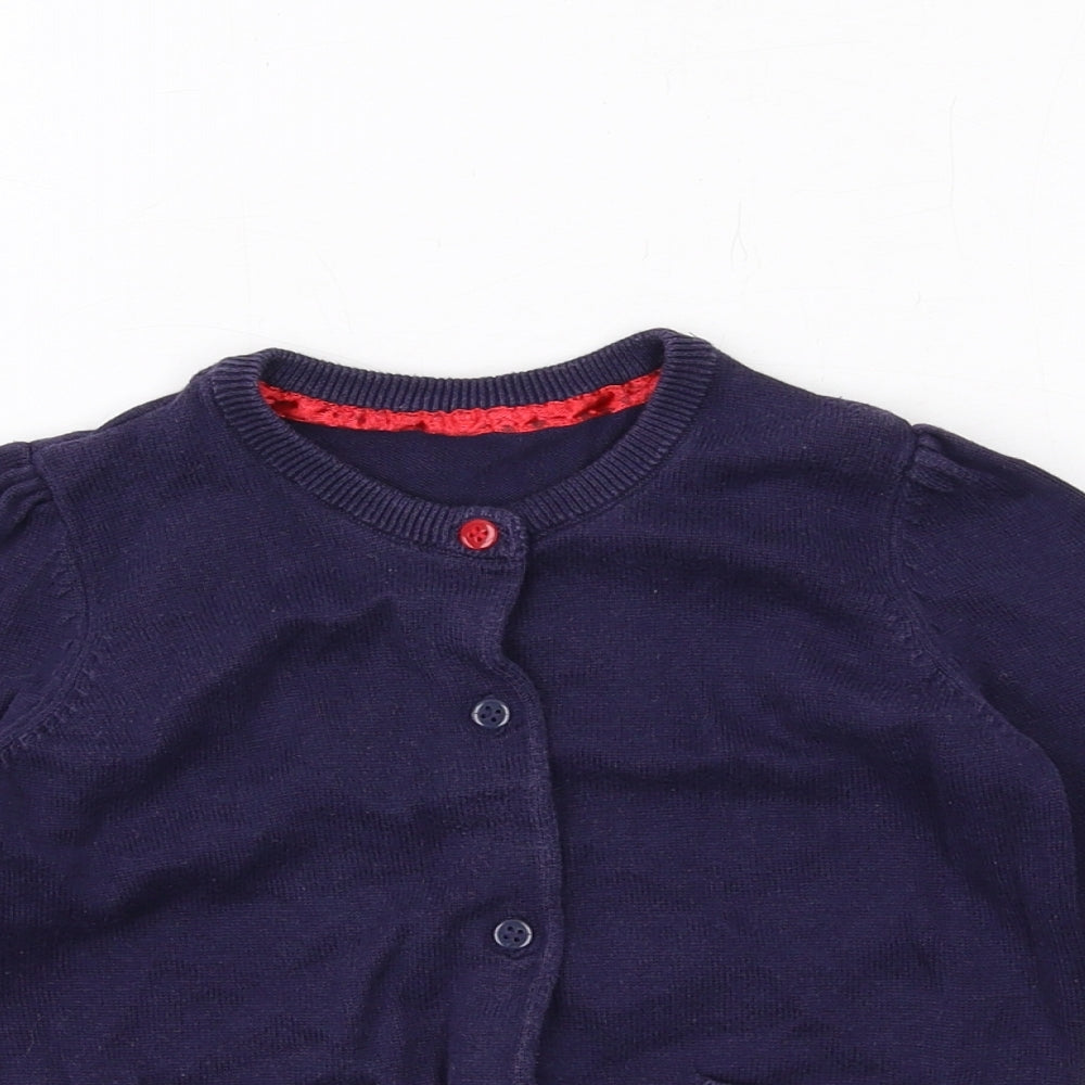 Mothercare Girls Blue Round Neck Cotton Cardigan Jumper Size 2-3 Years Button