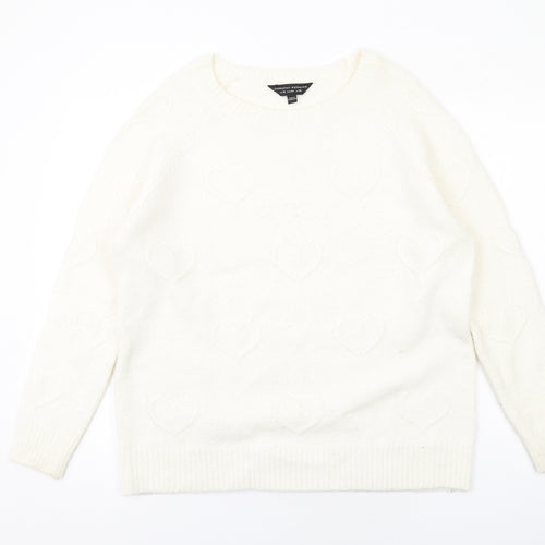 Dorothy Perkins Womens Ivory Round Neck Geometric Acrylic Pullover Jumper Size 16 - Heart Pattern