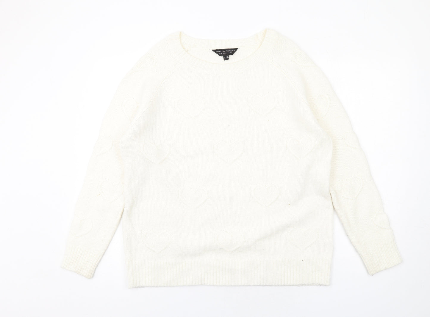 Dorothy Perkins Womens Ivory Round Neck Geometric Acrylic Pullover Jumper Size 16 - Heart Pattern