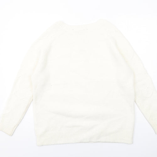 Dorothy Perkins Womens Ivory Round Neck Geometric Acrylic Pullover Jumper Size 16 - Heart Pattern