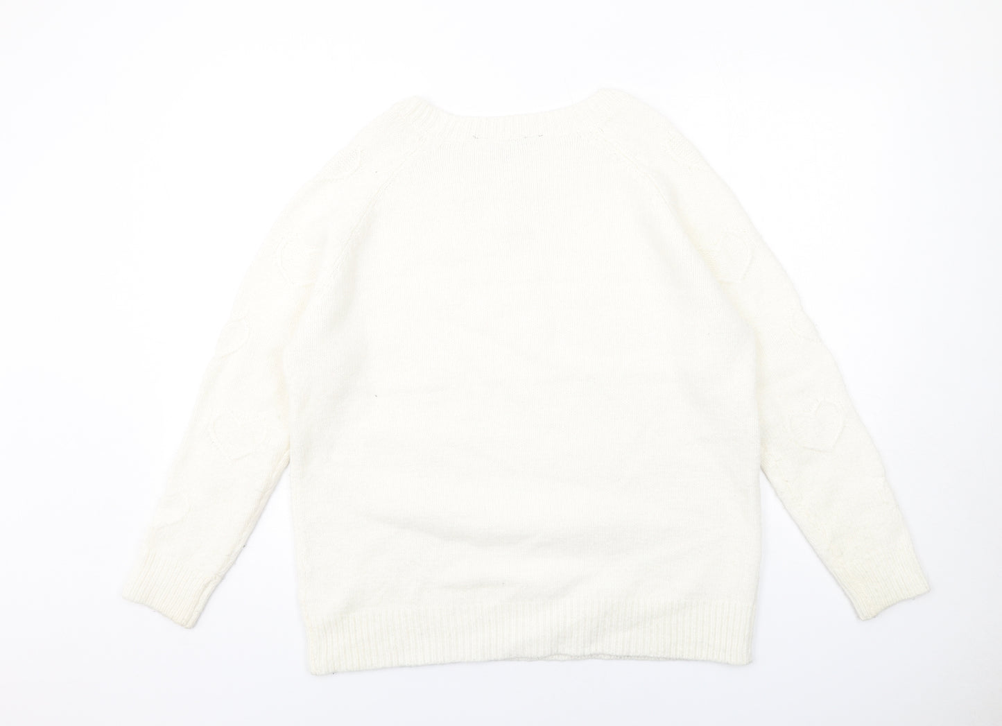 Dorothy Perkins Womens Ivory Round Neck Geometric Acrylic Pullover Jumper Size 16 - Heart Pattern