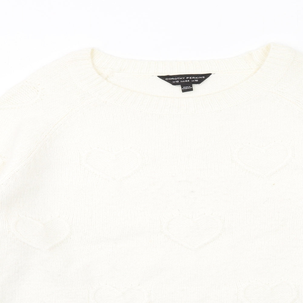 Dorothy Perkins Womens Ivory Round Neck Geometric Acrylic Pullover Jumper Size 16 - Heart Pattern