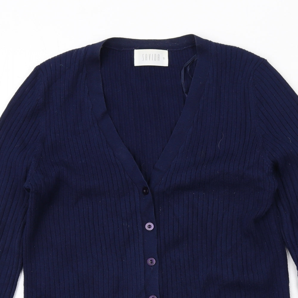 Savida Womens Blue V-Neck Viscose Cardigan Jumper Size S