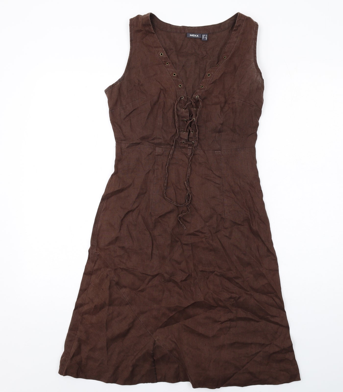 Mexx Womens Brown Linen A-Line Size 6 V-Neck Zip