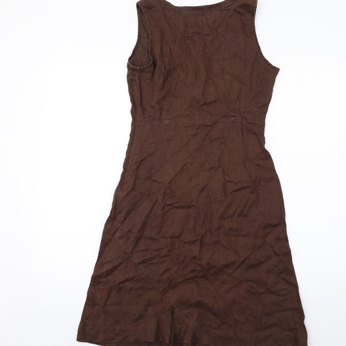 Mexx Womens Brown Linen A-Line Size 6 V-Neck Zip