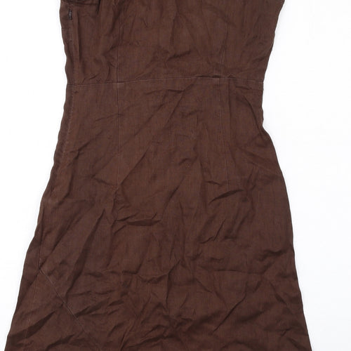 Mexx Womens Brown Linen A-Line Size 6 V-Neck Zip