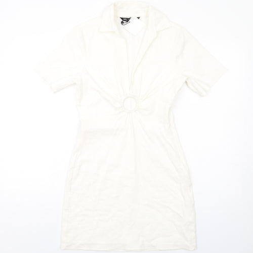 Zara Womens Ivory Viscose Bodycon Size S Collared Zip