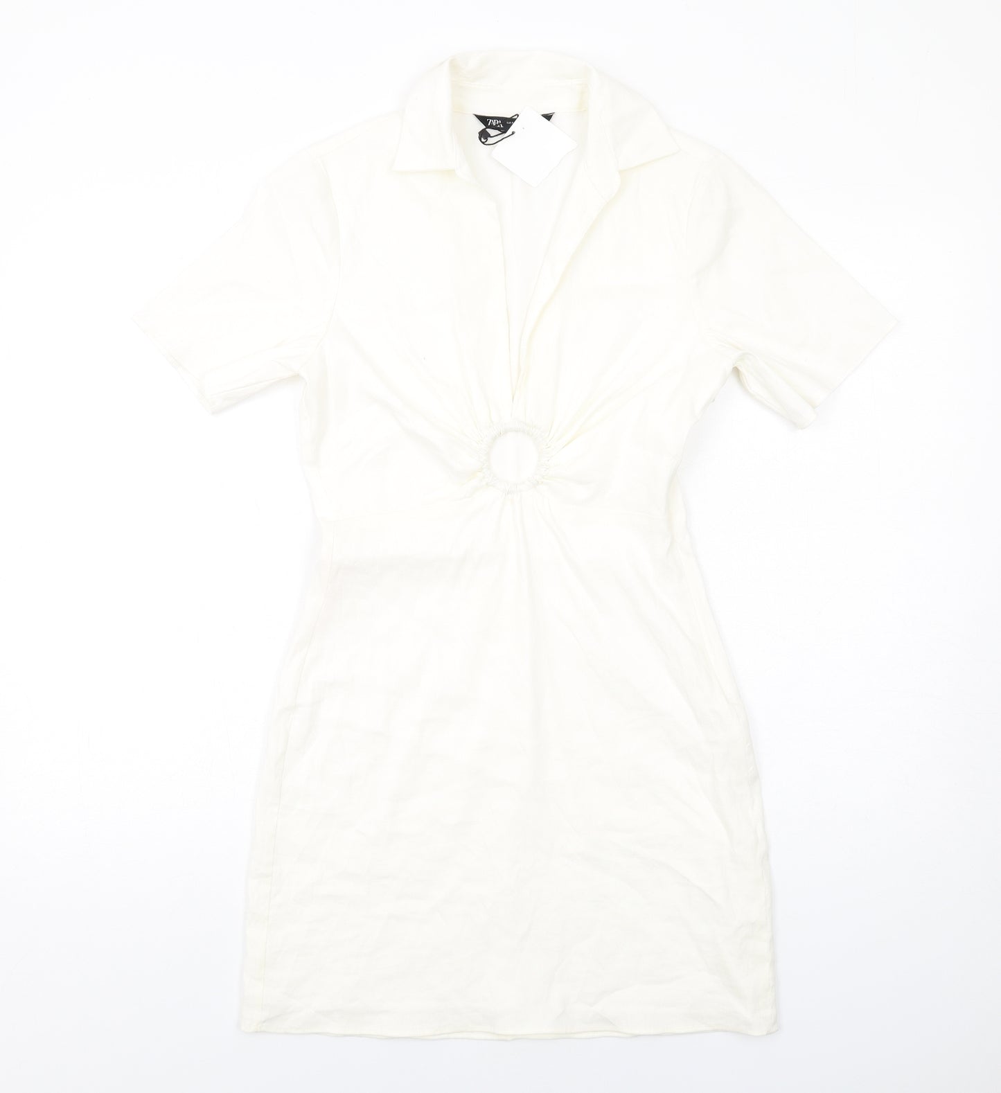 Zara Womens Ivory Viscose Bodycon Size S Collared Zip