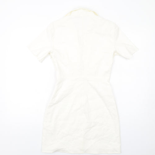 Zara Womens Ivory Viscose Bodycon Size S Collared Zip