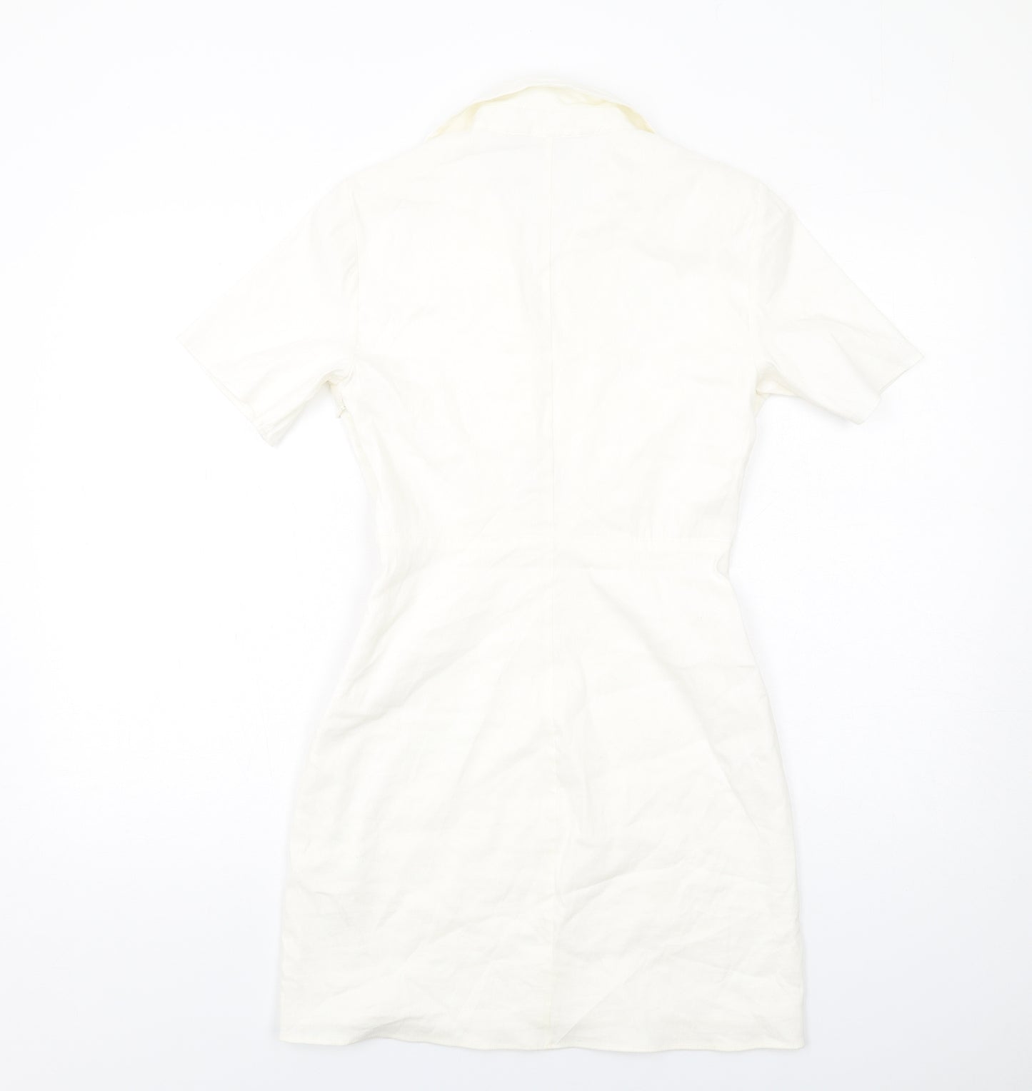 Zara Womens Ivory Viscose Bodycon Size S Collared Zip