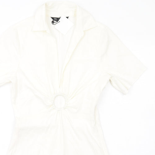 Zara Womens Ivory Viscose Bodycon Size S Collared Zip