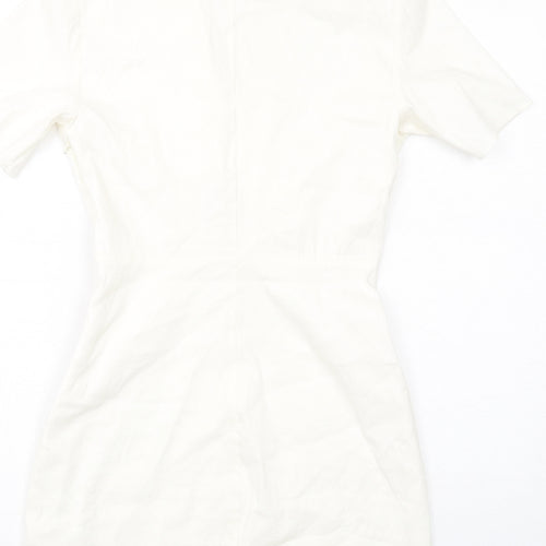 Zara Womens Ivory Viscose Bodycon Size S Collared Zip
