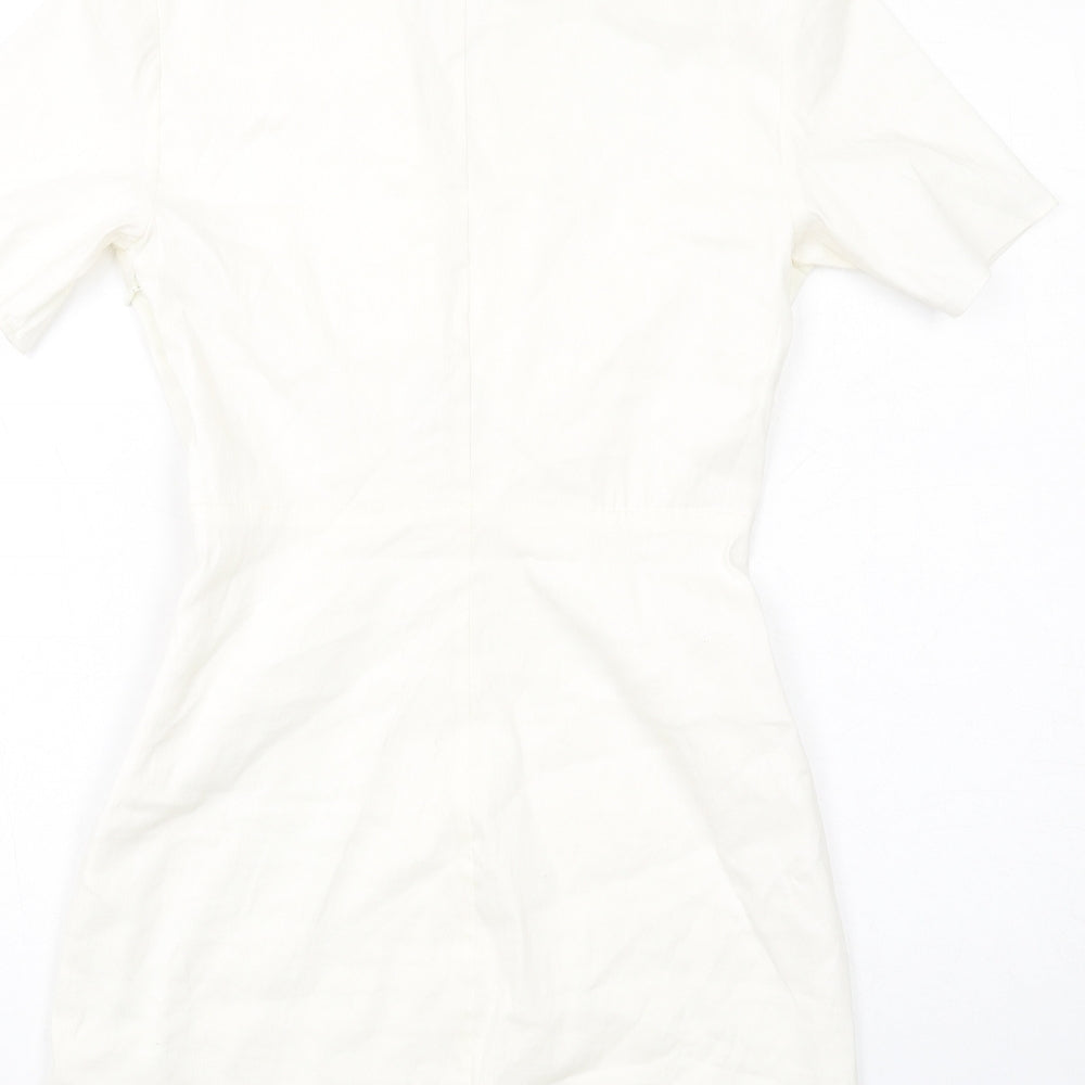 Zara Womens Ivory Viscose Bodycon Size S Collared Zip
