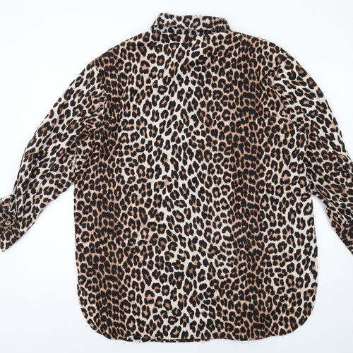 H&M Womens Black Animal Print Cotton Shirt Dress Size M Collared Button - Leopard pattern