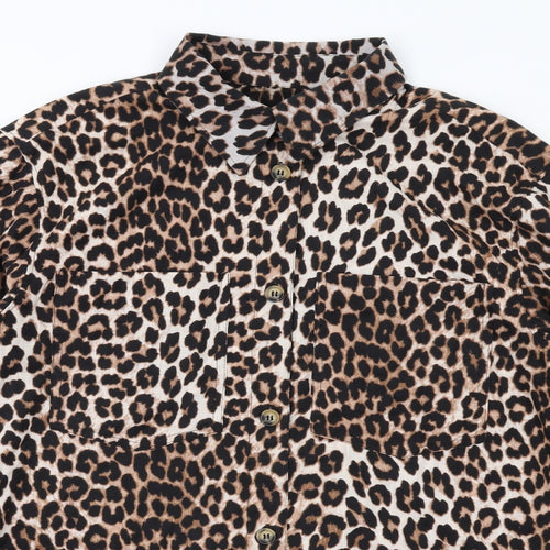 H&M Womens Black Animal Print Cotton Shirt Dress Size M Collared Button - Leopard pattern