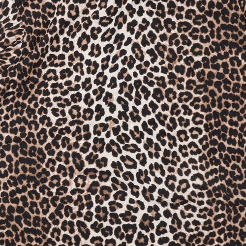 H&M Womens Black Animal Print Cotton Shirt Dress Size M Collared Button - Leopard pattern
