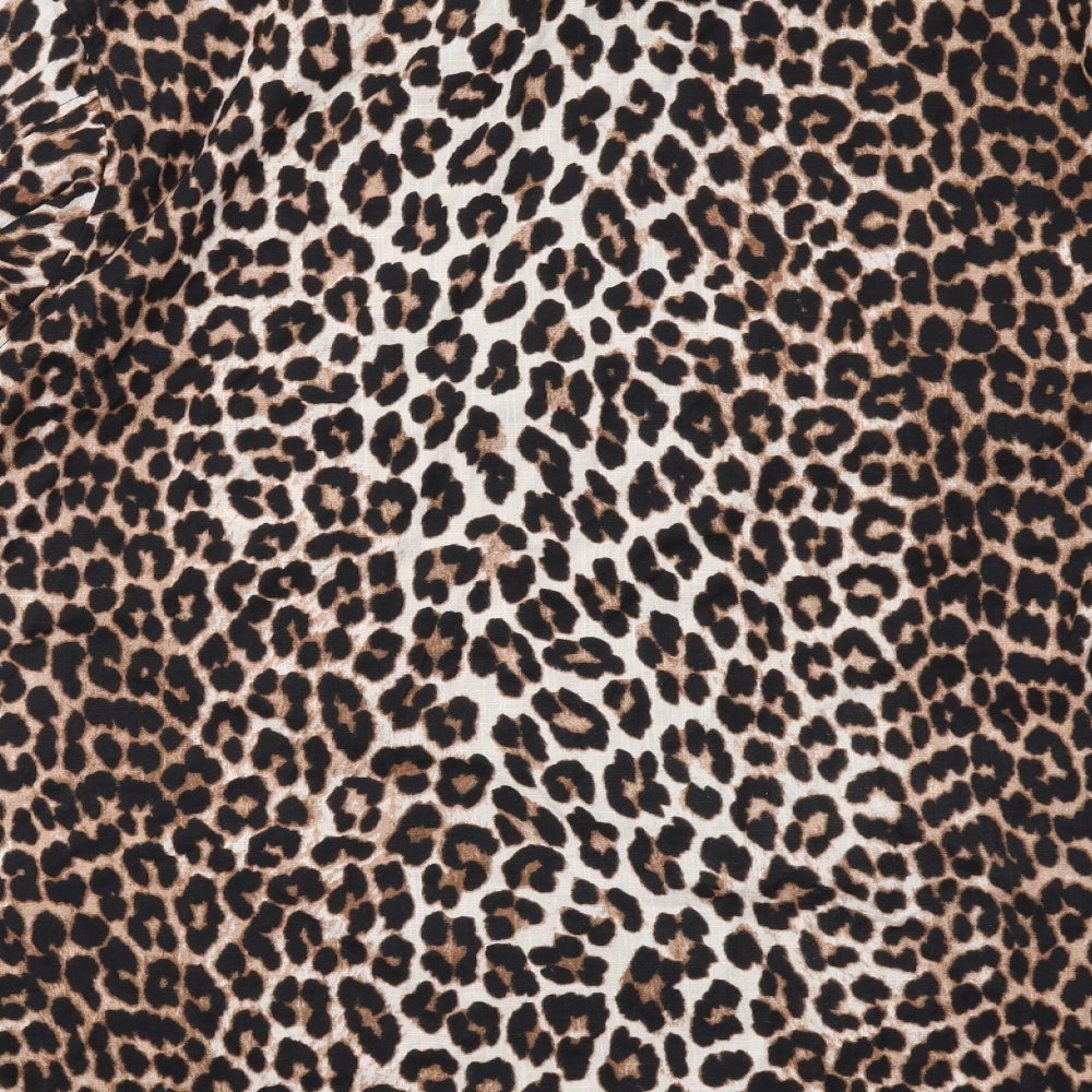 H&M Womens Black Animal Print Cotton Shirt Dress Size M Collared Button - Leopard pattern