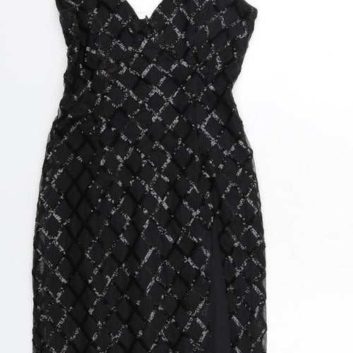 Boohoo Womens Black Geometric Polyester Shift Size 6 V-Neck Zip