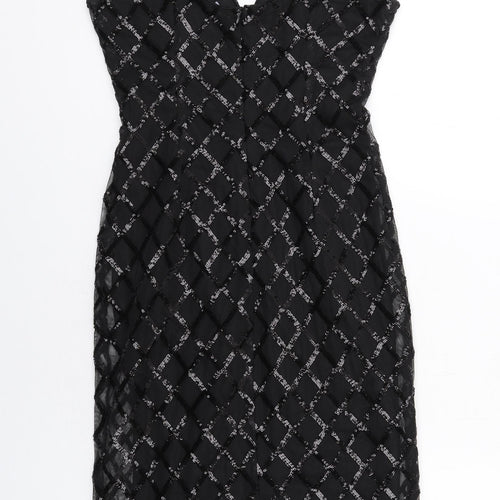 Boohoo Womens Black Geometric Polyester Shift Size 6 V-Neck Zip