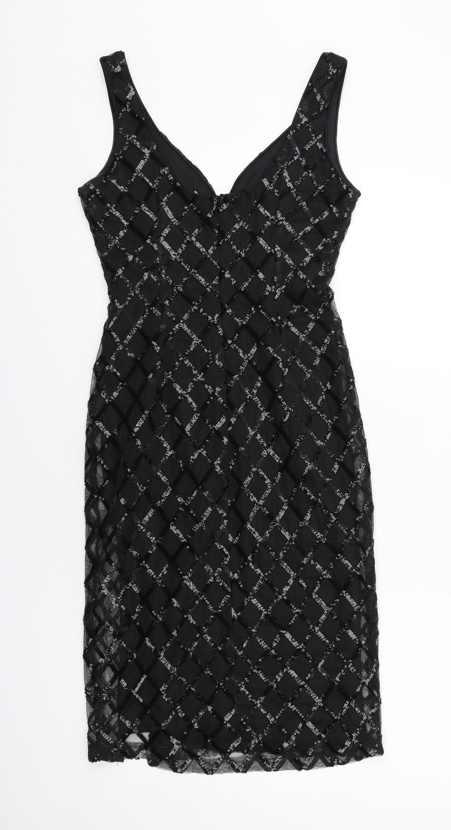 Boohoo Womens Black Geometric Polyester Shift Size 6 V-Neck Zip