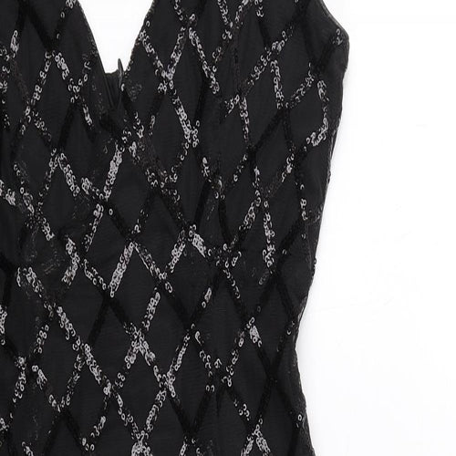 Boohoo Womens Black Geometric Polyester Shift Size 6 V-Neck Zip