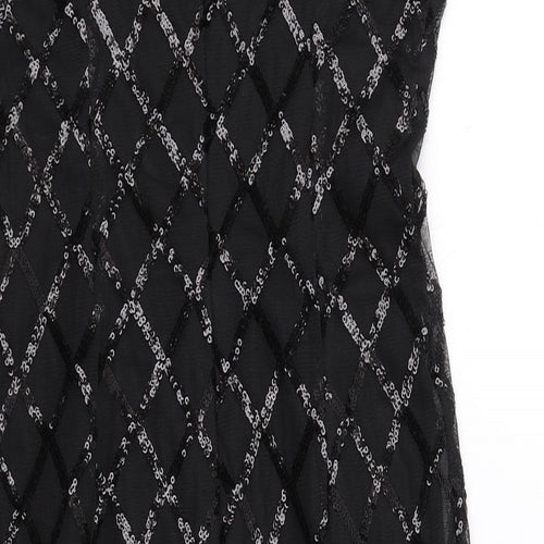 Boohoo Womens Black Geometric Polyester Shift Size 6 V-Neck Zip