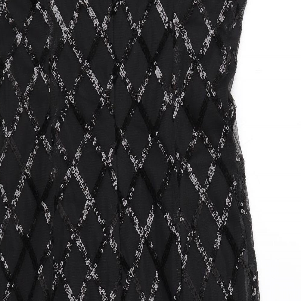 Boohoo Womens Black Geometric Polyester Shift Size 6 V-Neck Zip