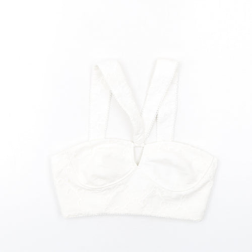 Zara Womens White Cotton Cropped Tank Size M V-Neck