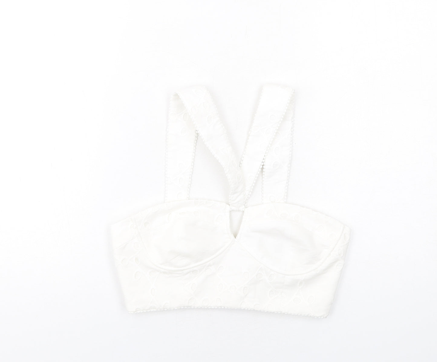 Zara Womens White Cotton Cropped Tank Size M V-Neck