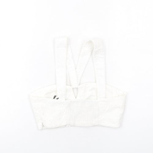 Zara Womens White Cotton Cropped Tank Size M V-Neck