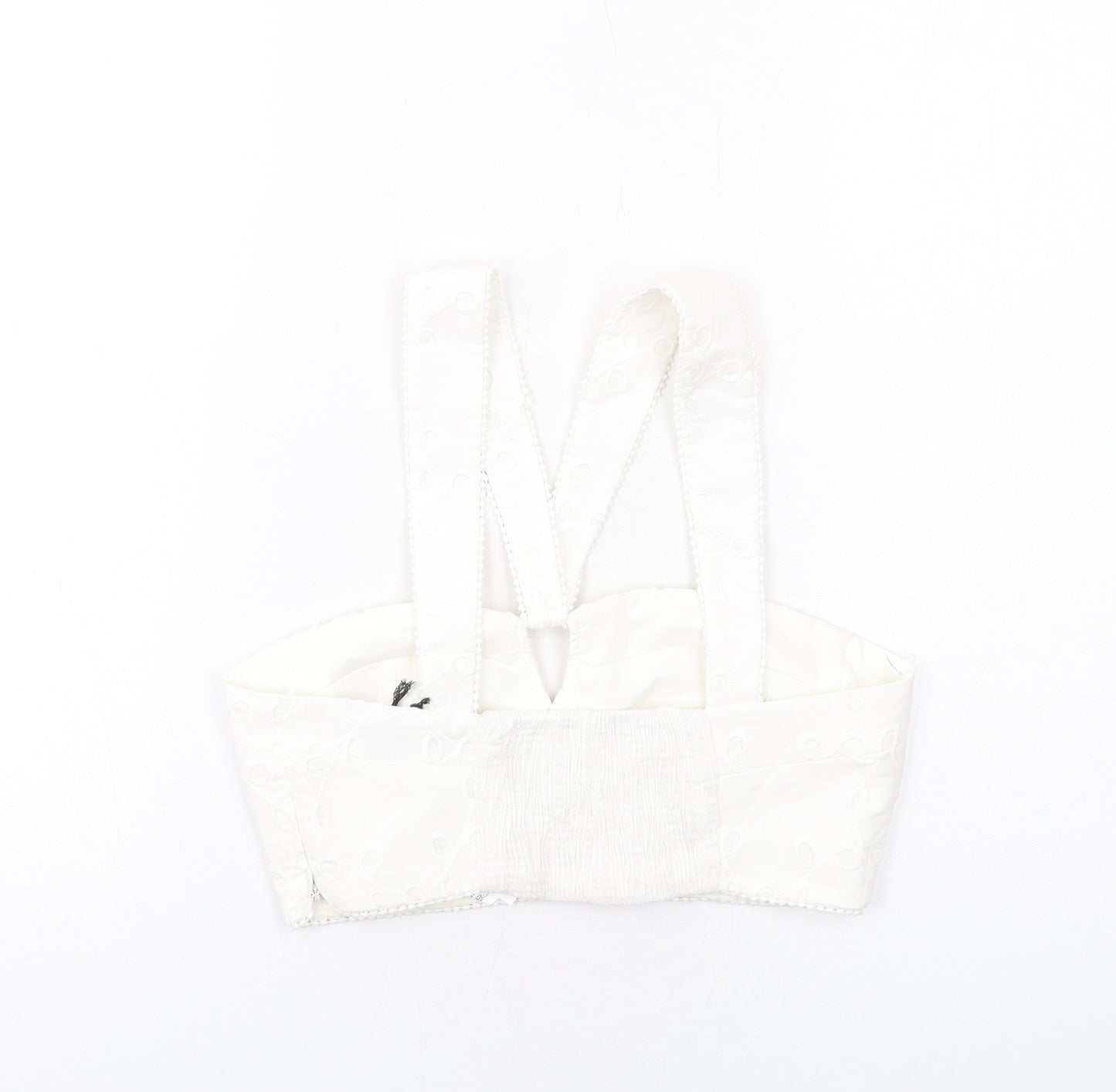 Zara Womens White Cotton Cropped Tank Size M V-Neck