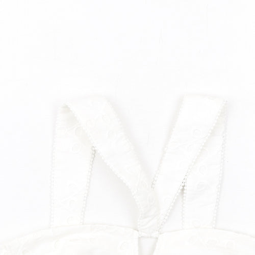 Zara Womens White Cotton Cropped Tank Size M V-Neck