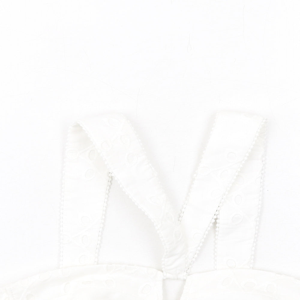 Zara Womens White Cotton Cropped Tank Size M V-Neck