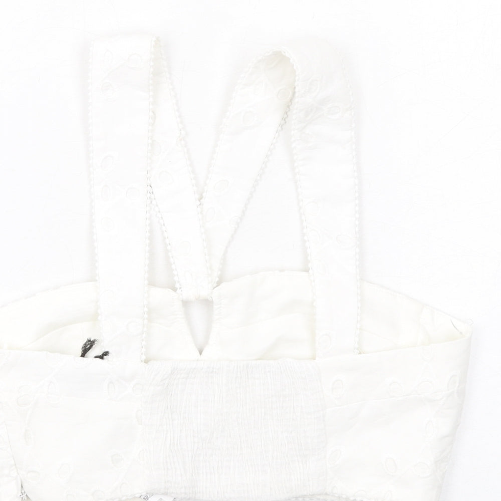 Zara Womens White Cotton Cropped Tank Size M V-Neck