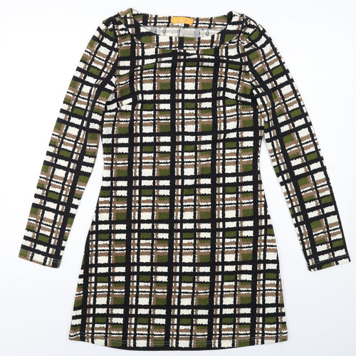 Le Crel Womens Green Geometric Acrylic Mini Size S Boat Neck Pullover