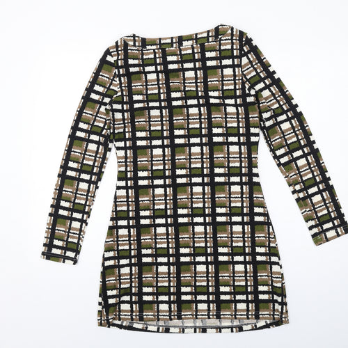 Le Crel Womens Green Geometric Acrylic Mini Size S Boat Neck Pullover