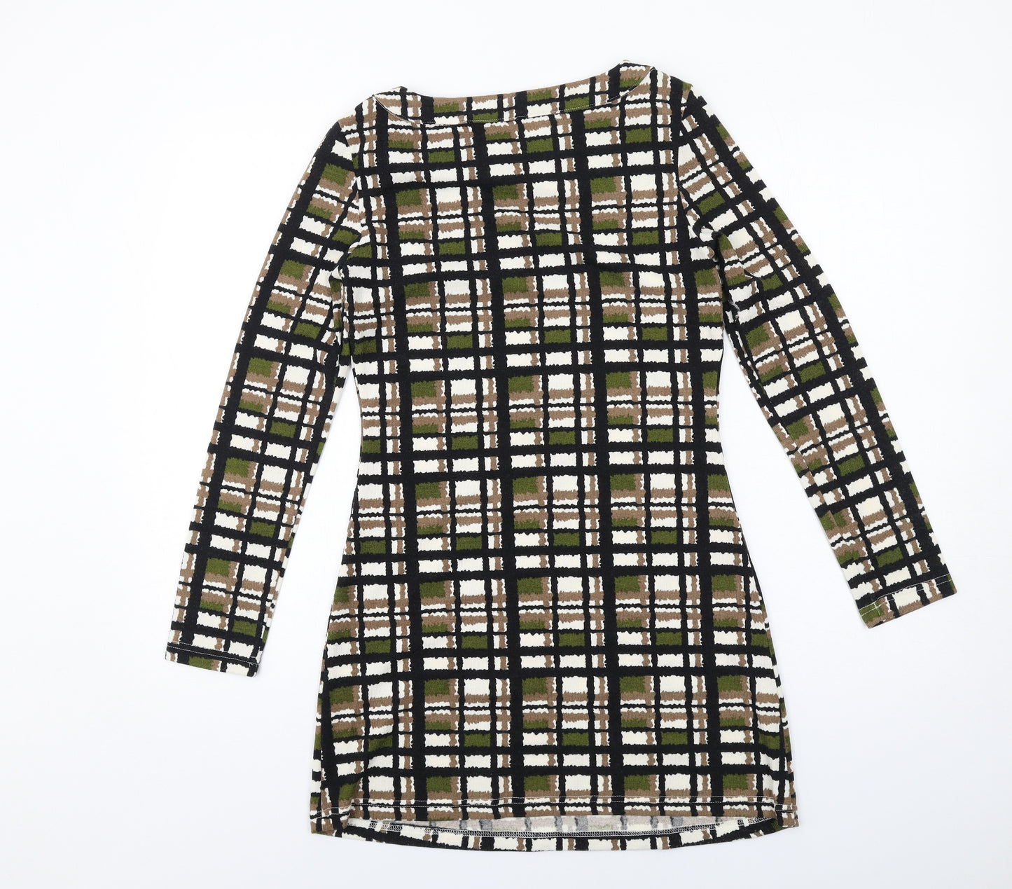 Le Crel Womens Green Geometric Acrylic Mini Size S Boat Neck Pullover