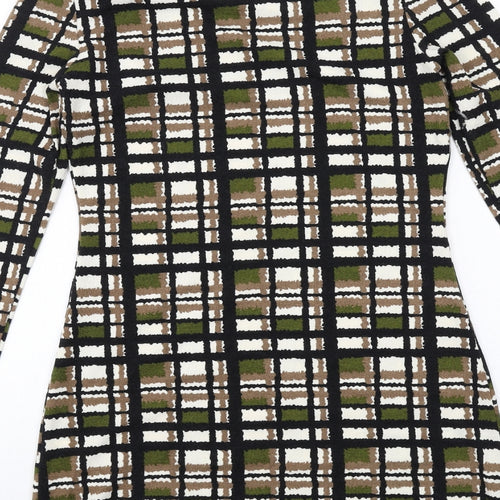 Le Crel Womens Green Geometric Acrylic Mini Size S Boat Neck Pullover
